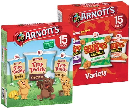 Arnott’s Shapes Variety or Tiny Teddy Multipack 15 Pack Selected Varieties