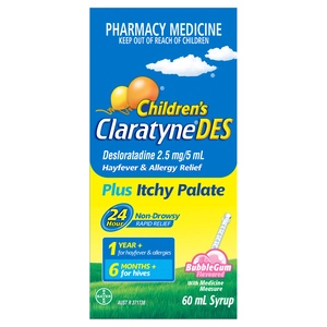 Claratyne Children's Desloratadine Syrup Bubblegum Flavoured 60mL