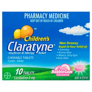 Claratyne Children's Hayfever & Allergy Relief Bubblegum Flavoured Chewable Tablets 10 Tablets