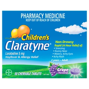 Claratyne Children's Hayfever & Allergy Relief Grape Flavoured 50 Chewable Tablets