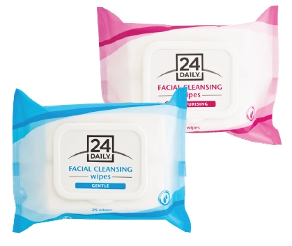 24 Daily Facial Cleansing Wipes Moisturising 25 Wipes or Gentle 25 Wipes