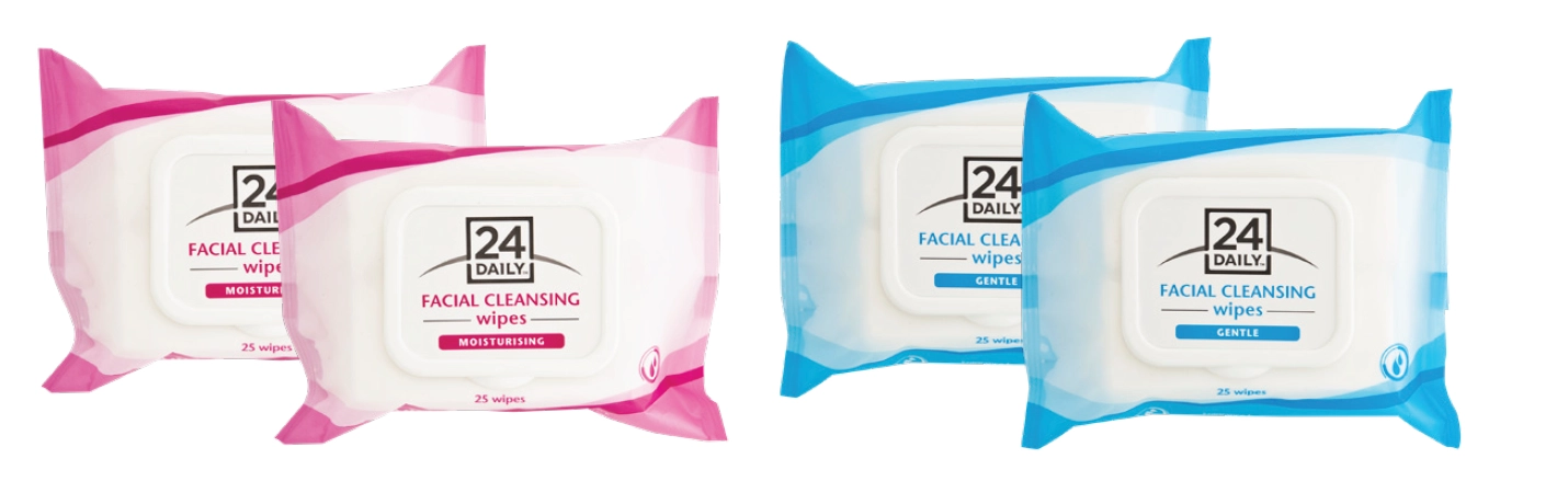 24 Daily Facial Cleansing Wipes Moisturising 25 Wipes or Gentle 25 Wipes