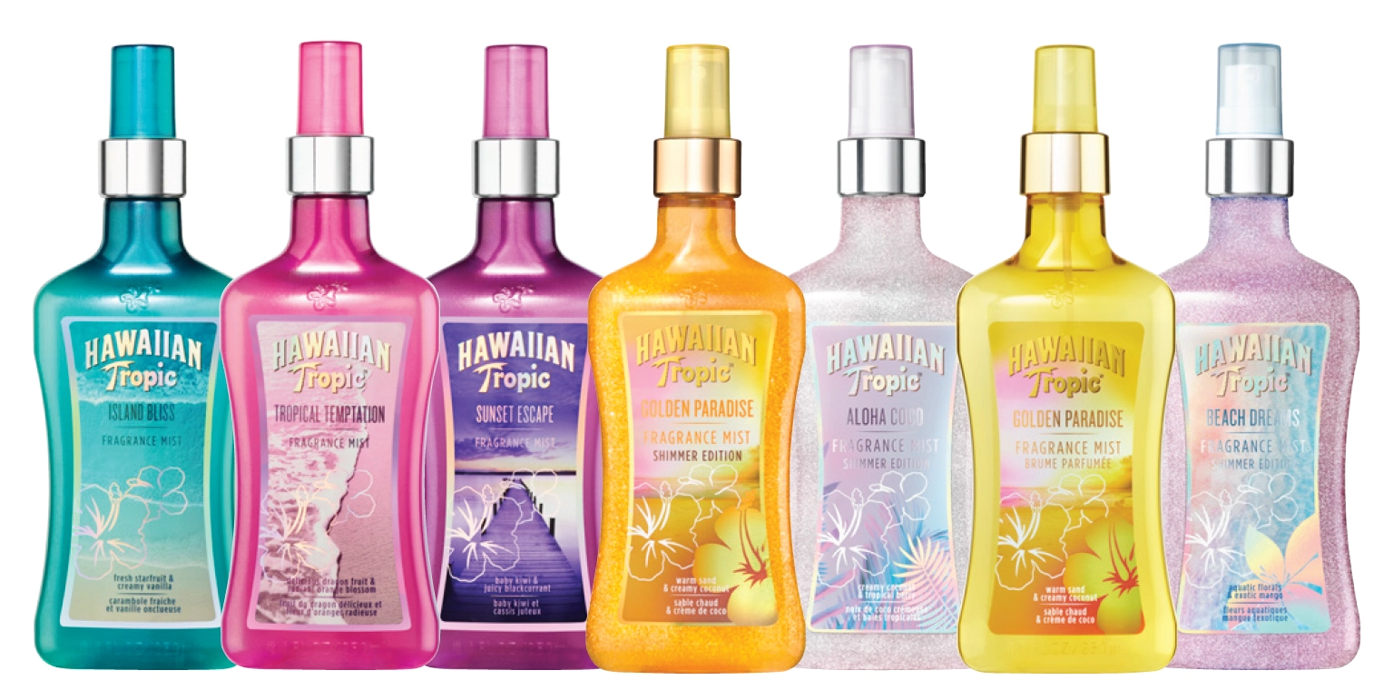 Hawaiian Tropic Island Bliss, Tropical Temptation, Sunset Escape, Golden Paradise, Aloha Coco Shimmer, Golden Paradise Shimmer or Beach Dreams Shimmer Body Mist 250ml