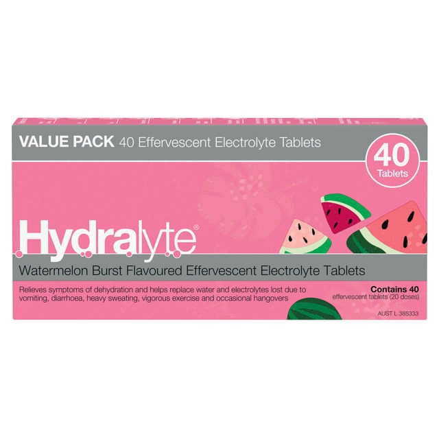 Hydralyte Watermelon Burst Effervescent Electrolyte 40 Tablets