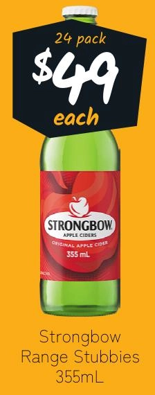 Strongbow Original Apple Cider 5% Bottle 355ml 24 Pack