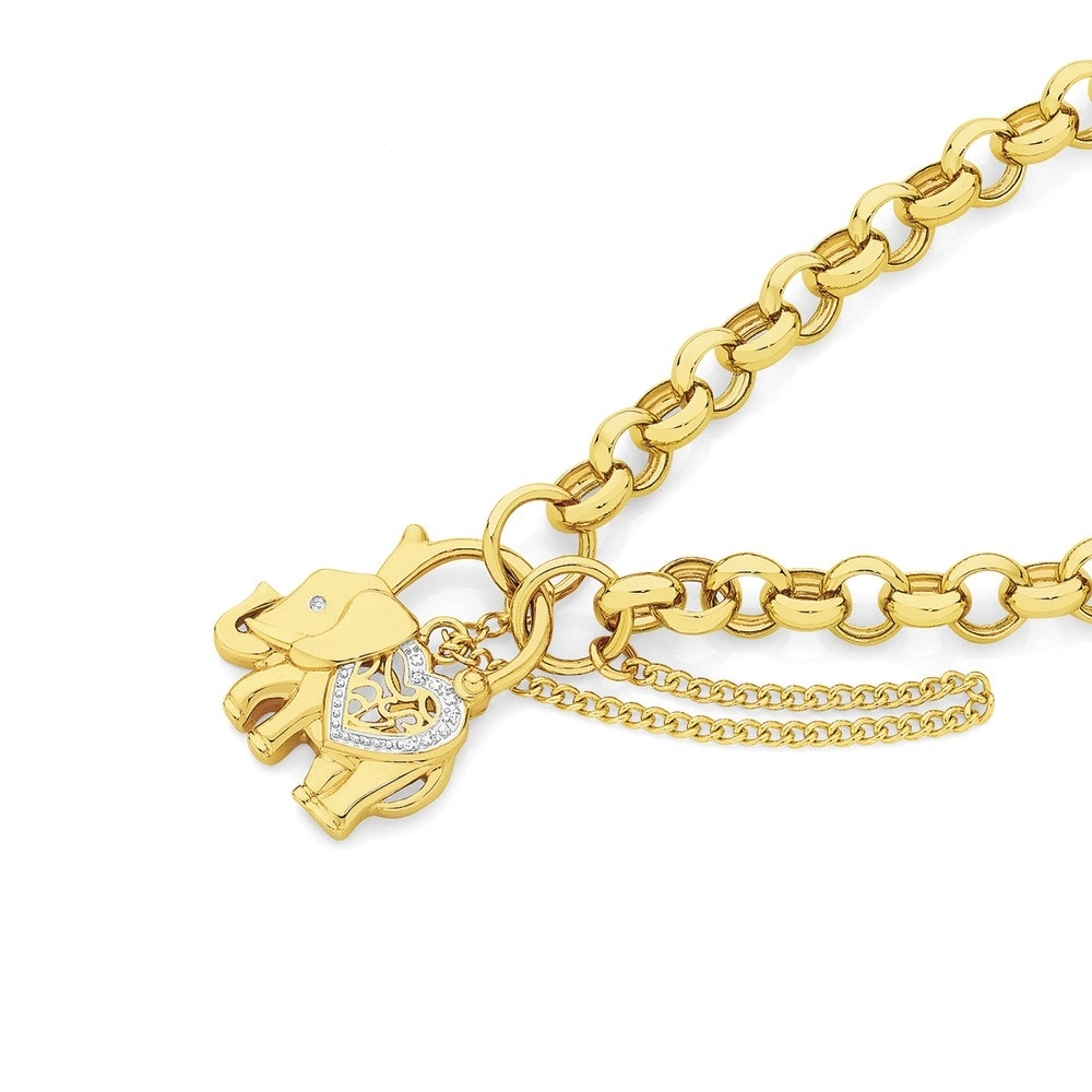 9ct Gold 19cm Solid Belcher Diamond Padlock Bracelet