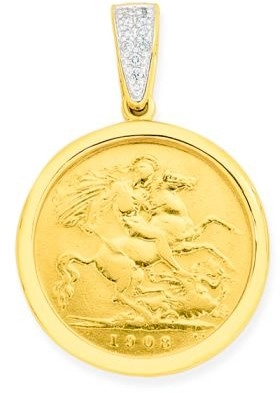 22ct Half Sovereign in 9ct Gold Diamond Pendant