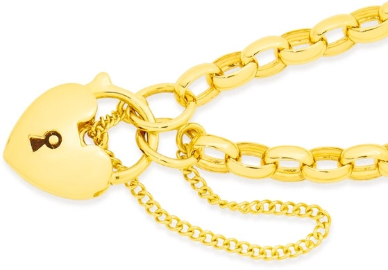 9ct Gold 19cm Solid Oval Belcher Padlock Bracelet