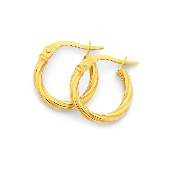 9ct Gold 2x10mm Twist Hoop Earrings