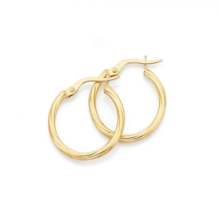 9ct Gold 2x15mm Twist Hoop Earrings