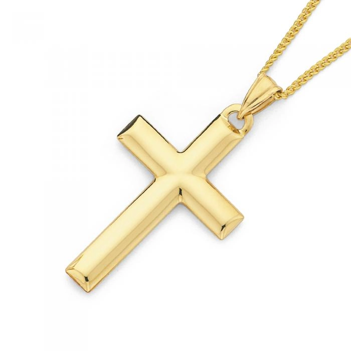 9ct Gold 30mm Plain Cross Gents Pendant