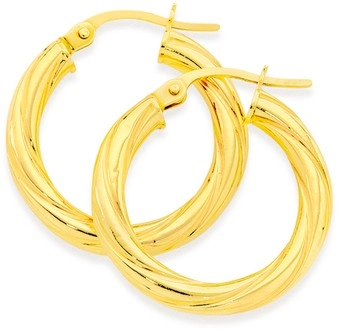 9ct Gold 3x15mm Twist Hoop Earrings