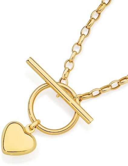 9ct Gold 45cm Puff Heart FOB Belcher Necklet