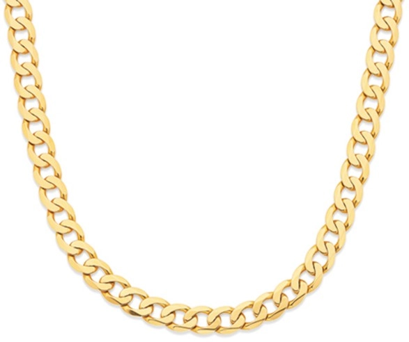 9ct Gold 55cm Solid Bevelled Curb Gents Chain