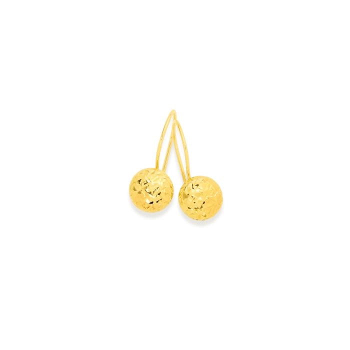 9ct Gold 7mm Diamond-Cut Flat Euroball Earrings