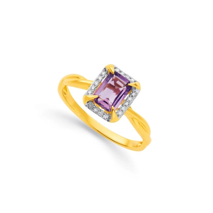 9ct Gold Amethyst & Diamond Ring