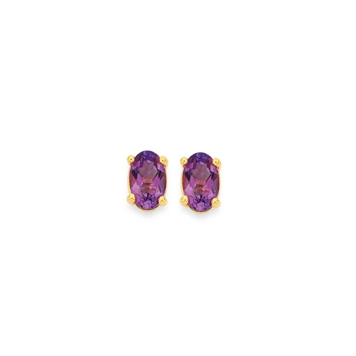 9ct Gold Amethyst Oval Stud Earrings