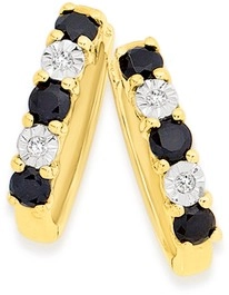 9ct Gold Black Sapphire & Diamond Huggie Earrings