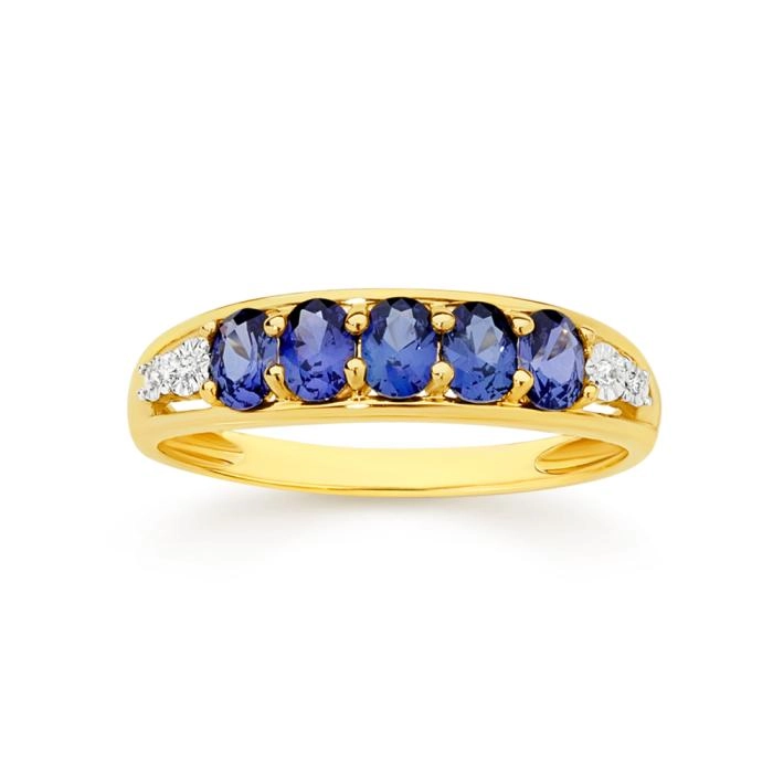 9ct Gold Created Sapphire & Diamond Ring