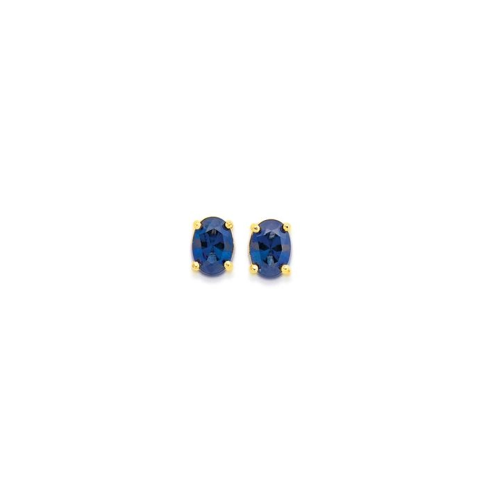 9ct Gold Created Sapphire Oval Stud Earrings