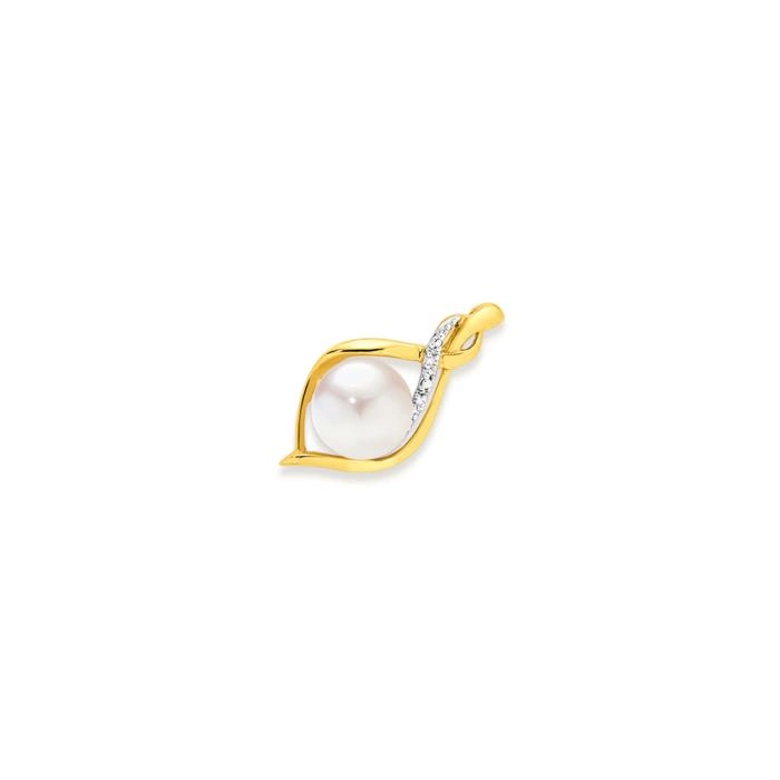 9ct Gold Cultured Freshwater Pearl & Diamond Swirl Slider Pendant