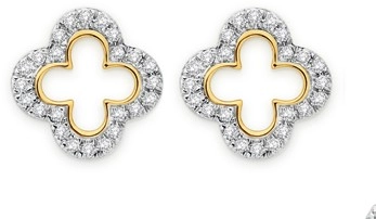 9ct Gold Diamond Clover Stud Earrings