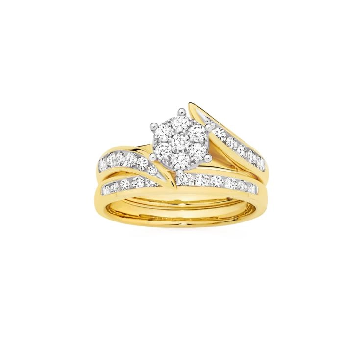 9ct Gold Diamond Cluster Bridal Set