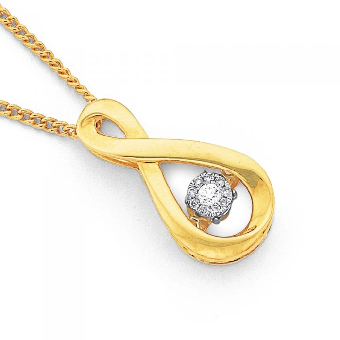 9ct Gold Diamond Cluster Infinity Pendant