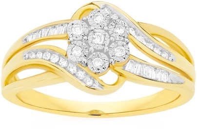 9ct Gold Diamond Cluster Swirl Ring