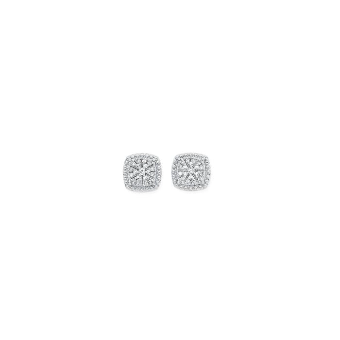 9ct Gold Diamond Cushion Stud Earrings