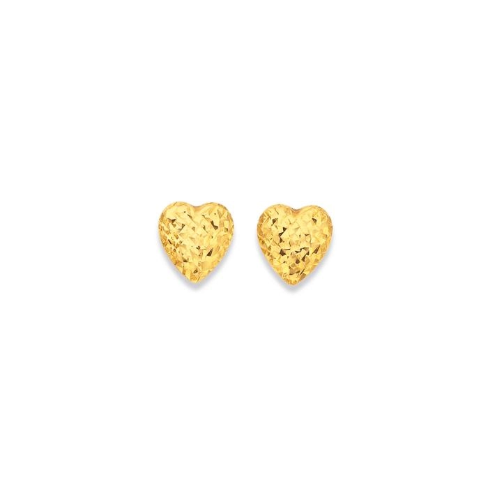 9ct Gold Diamond-Cut Heart Stud Earrings