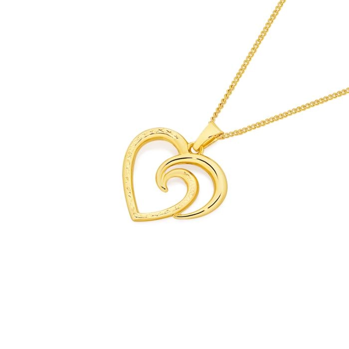 9ct Gold Diamond-Cut 'Infinite Love' Open Heart Pendant