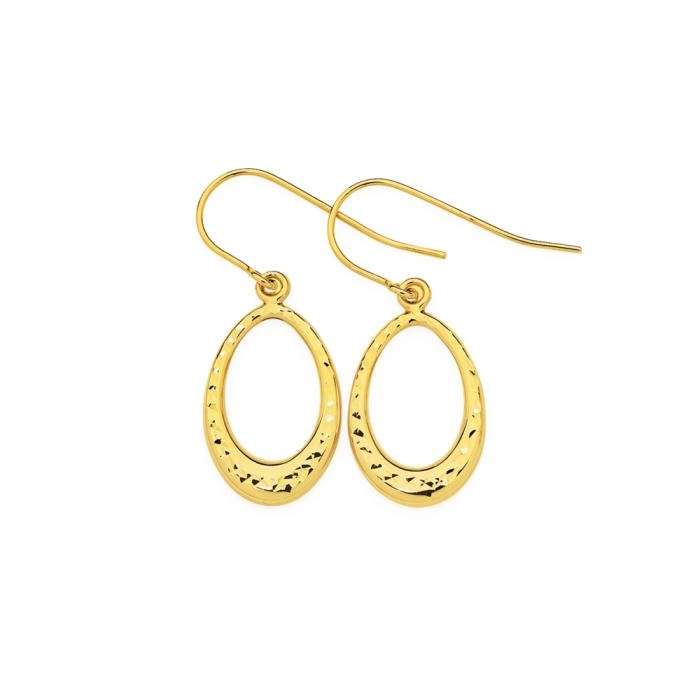 9ct Gold Diamond-Cut Oval Hook Drop Earrings