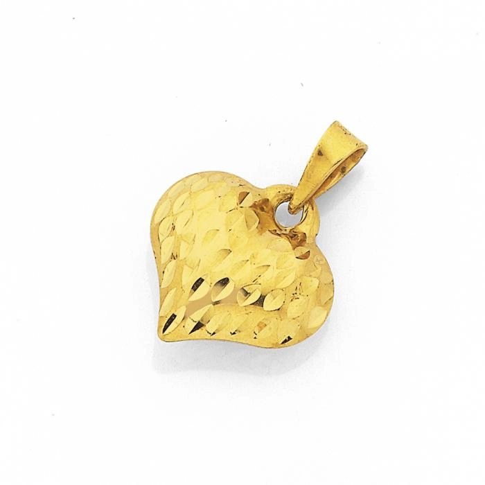 9ct Gold Diamond-Cut Puff Heart Pendant