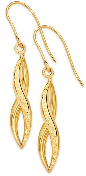 9ct Gold Diamond-Cut Twist Pointed Hook Drop Earrings