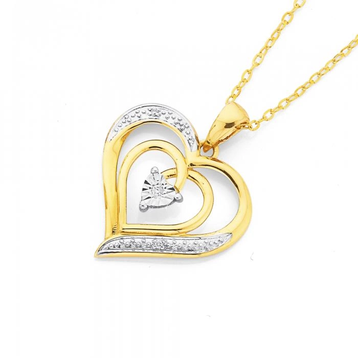 9ct Gold Diamond Double Heart Pendant