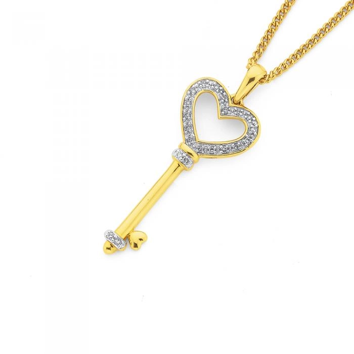 9ct Gold Diamond Heart Key Pendant