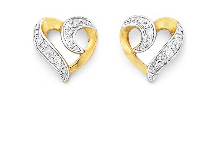 9ct Gold Diamond Heart Stud Earrings