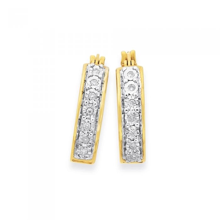 9ct Gold Diamond Hoop Earrings