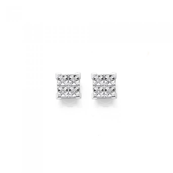 9ct Gold Diamond Miracle Set Square Shape Stud Earrings