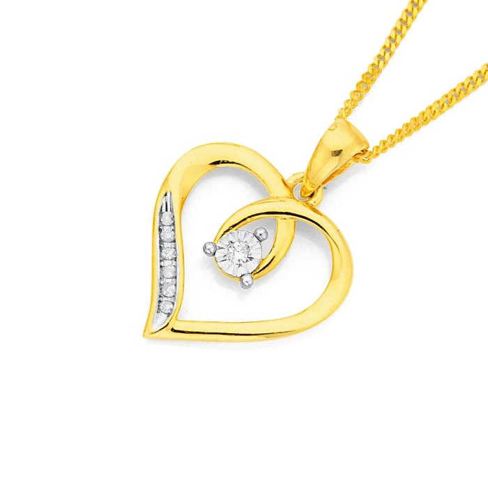 9ct Gold Diamond Open Swirl Heart Pendant