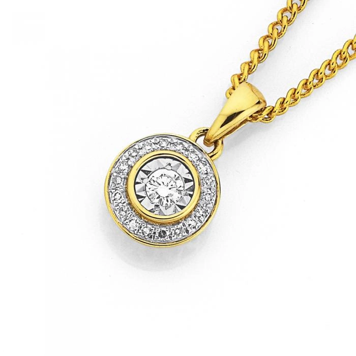 9ct Gold Diamond Round Frame Pendant