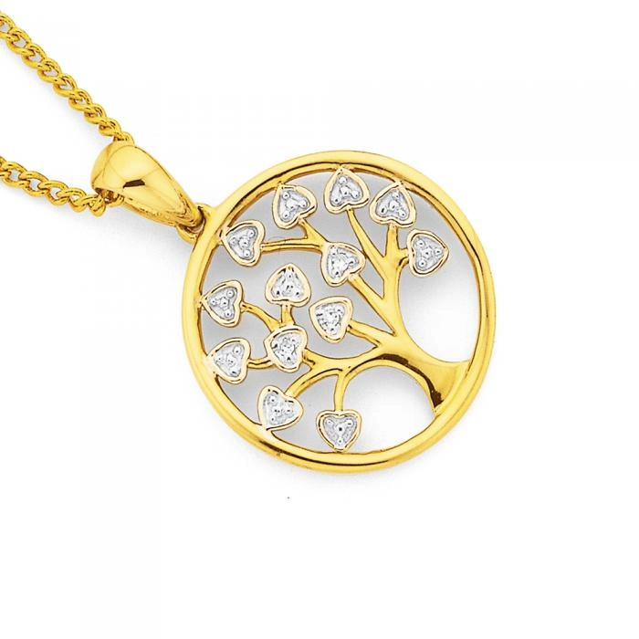 9ct Gold Diamond Tree of Life Circle Pendant