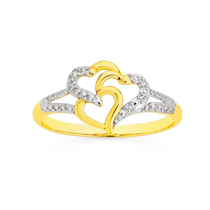 9ct Gold Diamond Triple Heart Ring