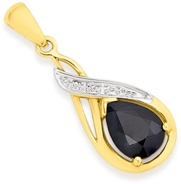 9ct Gold Sapphire & Diamond Drop Pendant