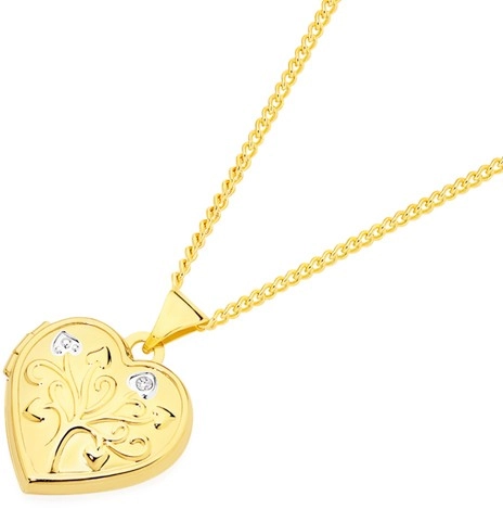 9ct Gold Two Tone 15mm Diamond-Set Heart Locket