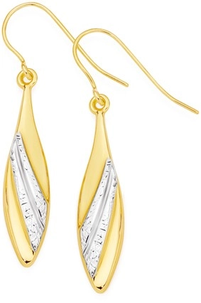 9ct Gold Two Tone Pointed Drop Earrings