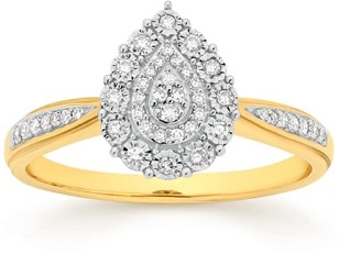 9ct Two Tone Gold Diamond Pear Ring