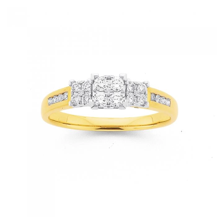 9ct Two Tone Gold Diamond Trilogy Ring