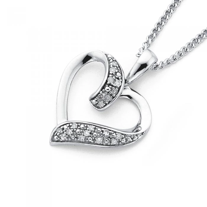 9ct White Gold Diamond Heart Pendant